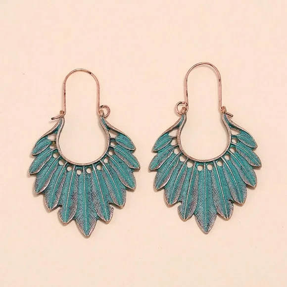 Boho Festival Turquoise Feather Earrings B0040 - Picture 6 of 13